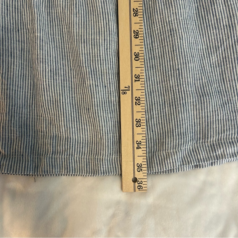 Lucky Brand Blue Striped V Neck Asymmetrical Tiered Linen Dress sz XL Coastal - Picture 14 of 14